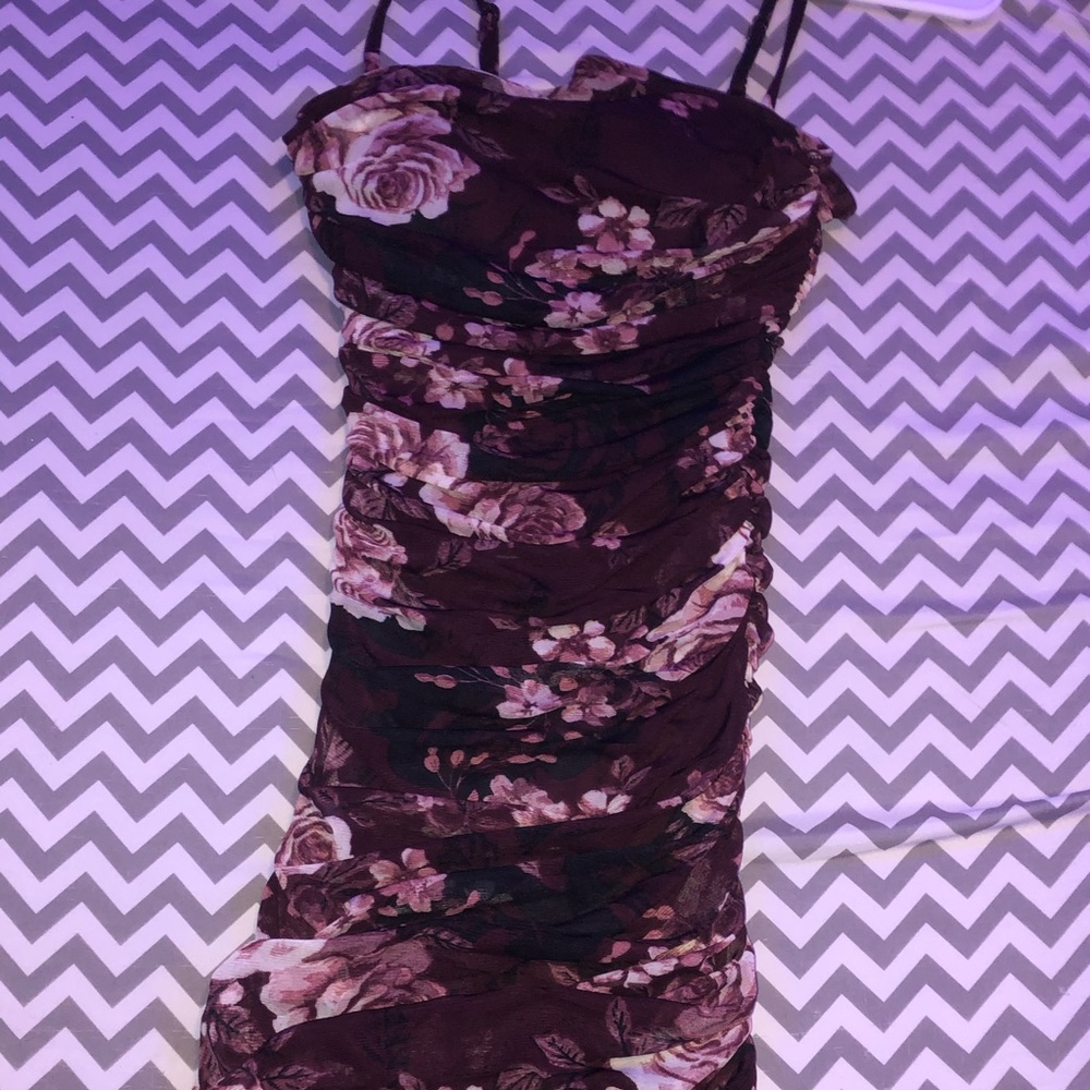 maroon flowered dress